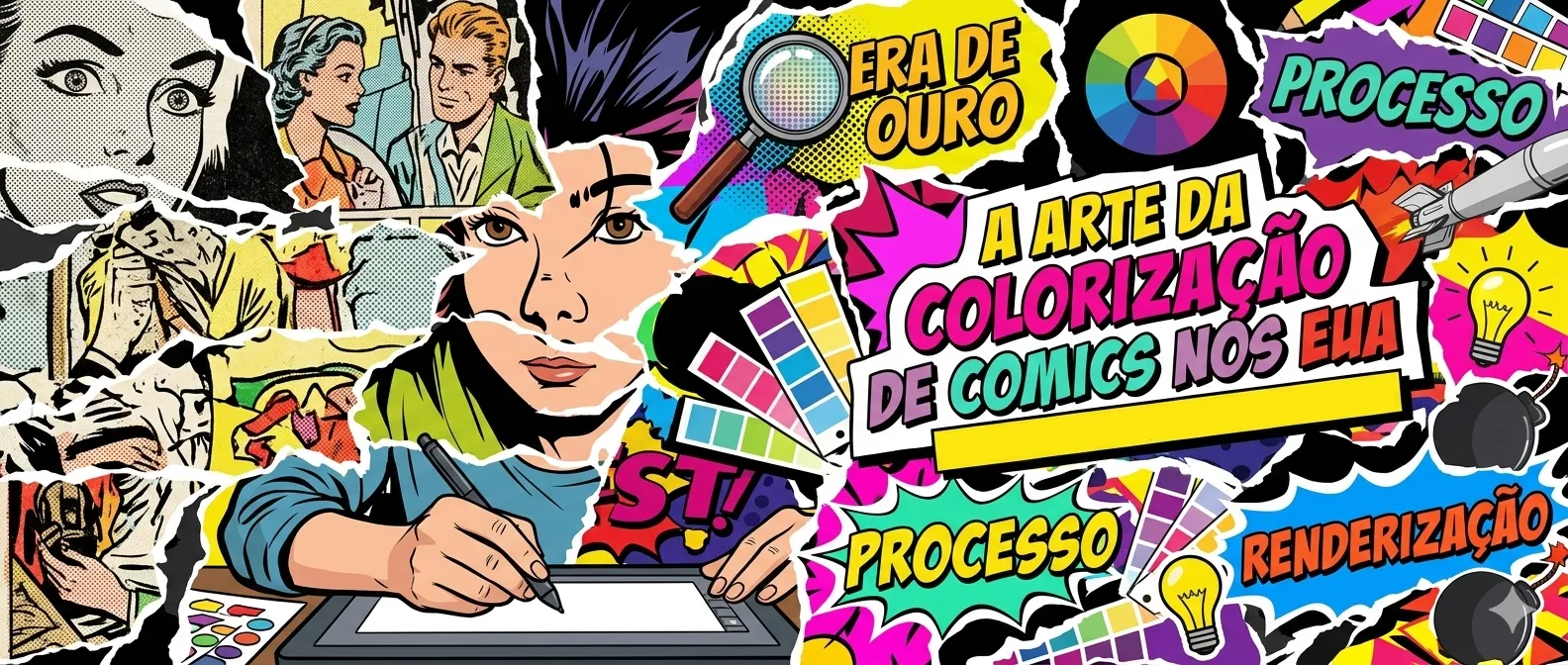 Colorista trabalhando digitalmente em página de HQ americana